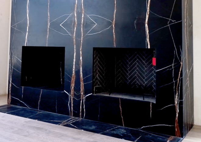 bookmatched fireplace